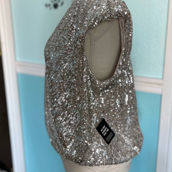 Express Silver Sequin V-Neck Wrap Bodysuit - Picture 6 of 13